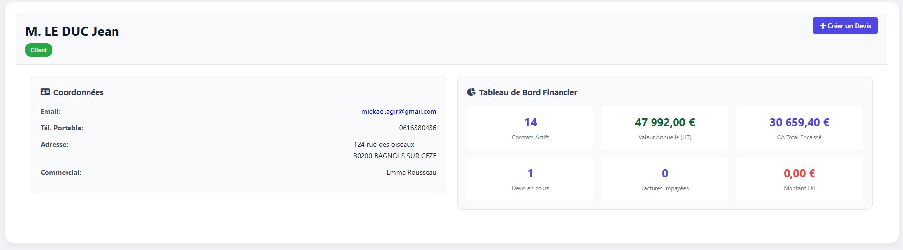 Fiche client détaillée